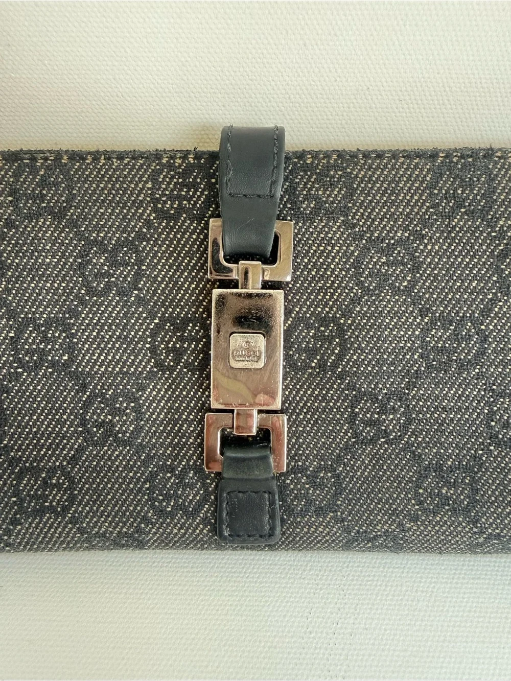 Vintage Gucci Black GG Monogram Continental Wallet with Silver-Tone Buckle